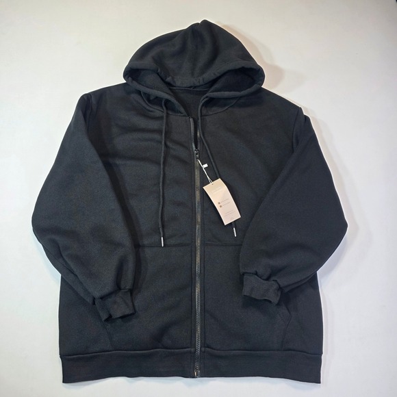 Emery Rose Tops - NEW W/TAG Emery Rose Black Zip Up Hoodie Fleece Lined Sweatshirt Medium
